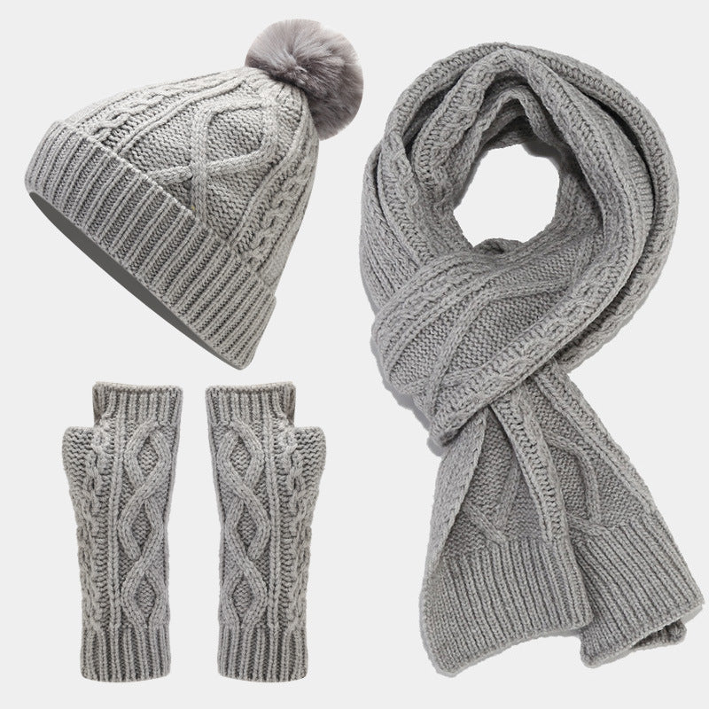 Wholesale Acrylic Fried Dough Twists Knitting Cold Proof Warm Hat Scarf Glove Suit